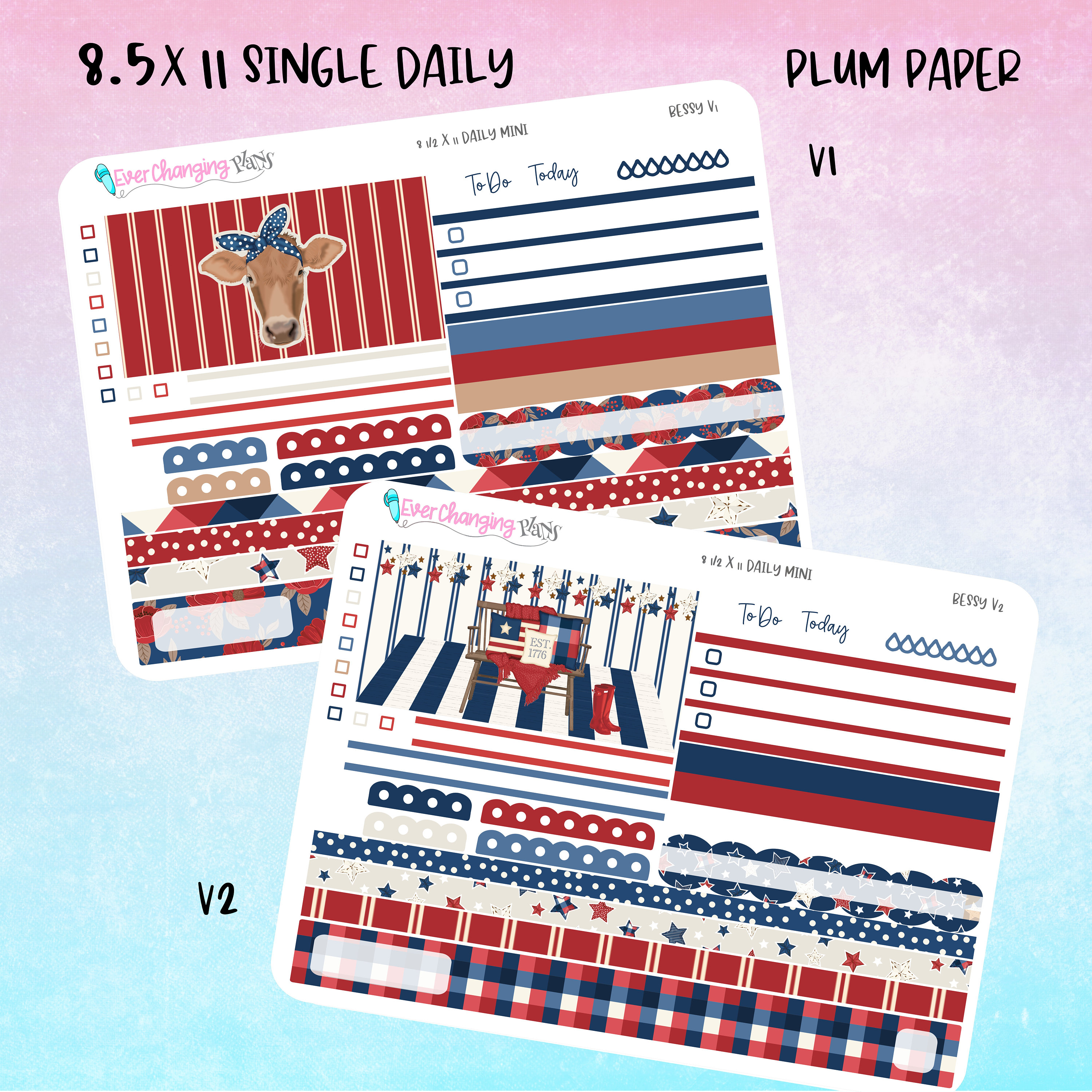 Bessy Daily Plum Paper One Page - 4th of July - Memorial Day Single Day ...