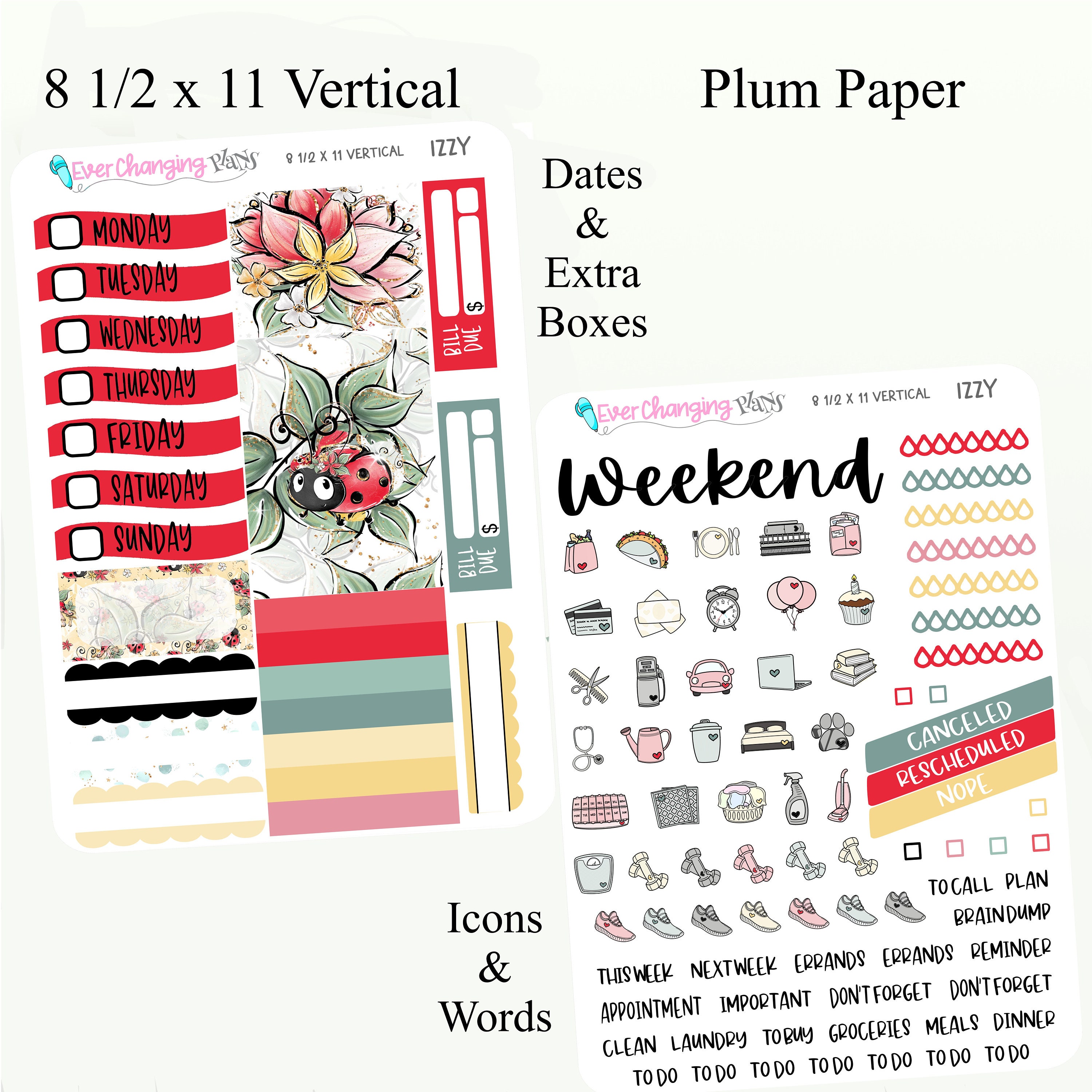 Ladybug Vertical Plum Paper - Summer Izzy Weekly Planner Kit - Blossom ...