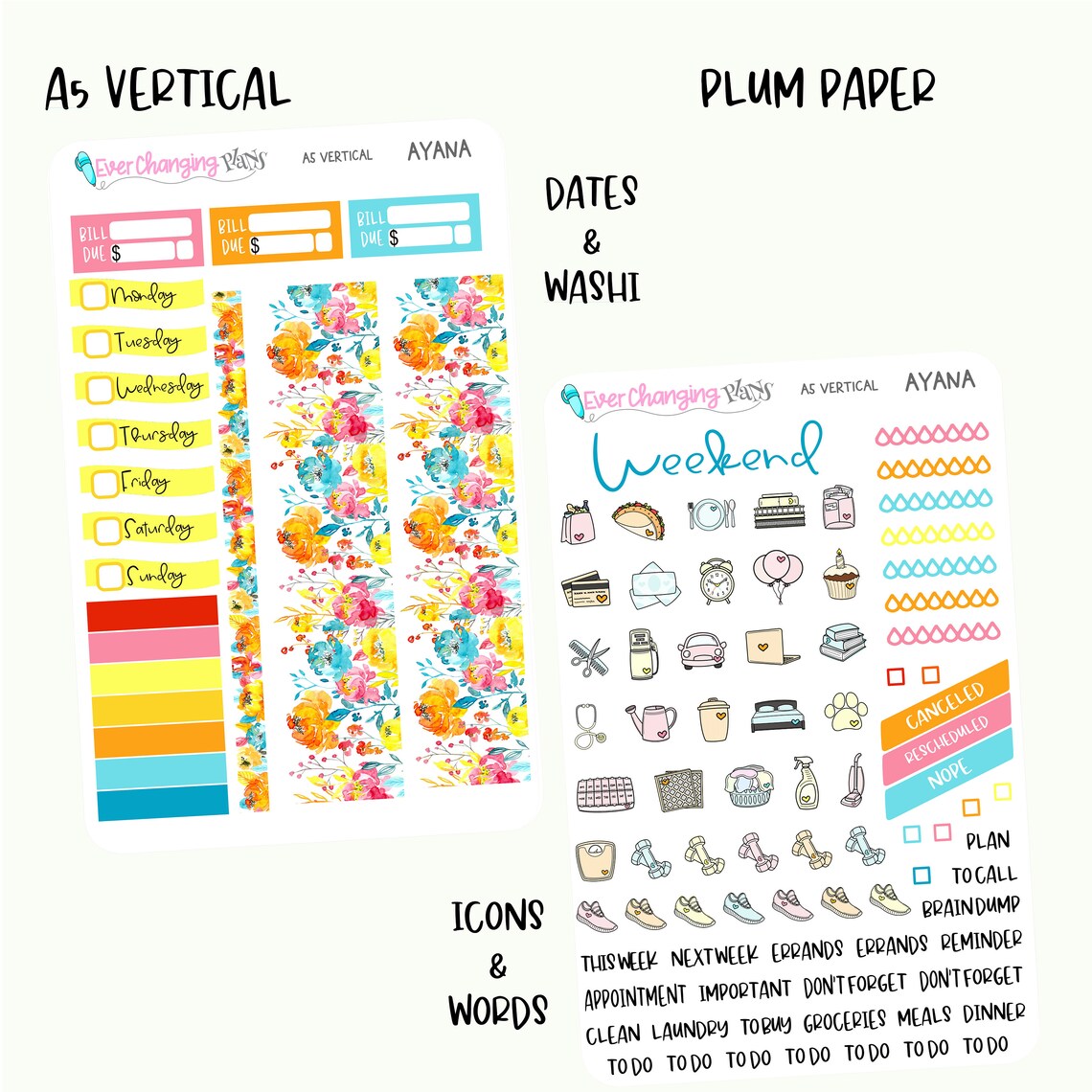 Ayana Vertical Plum Paper - Bright Summer Floral Weekly Planner Kit - 8 ...