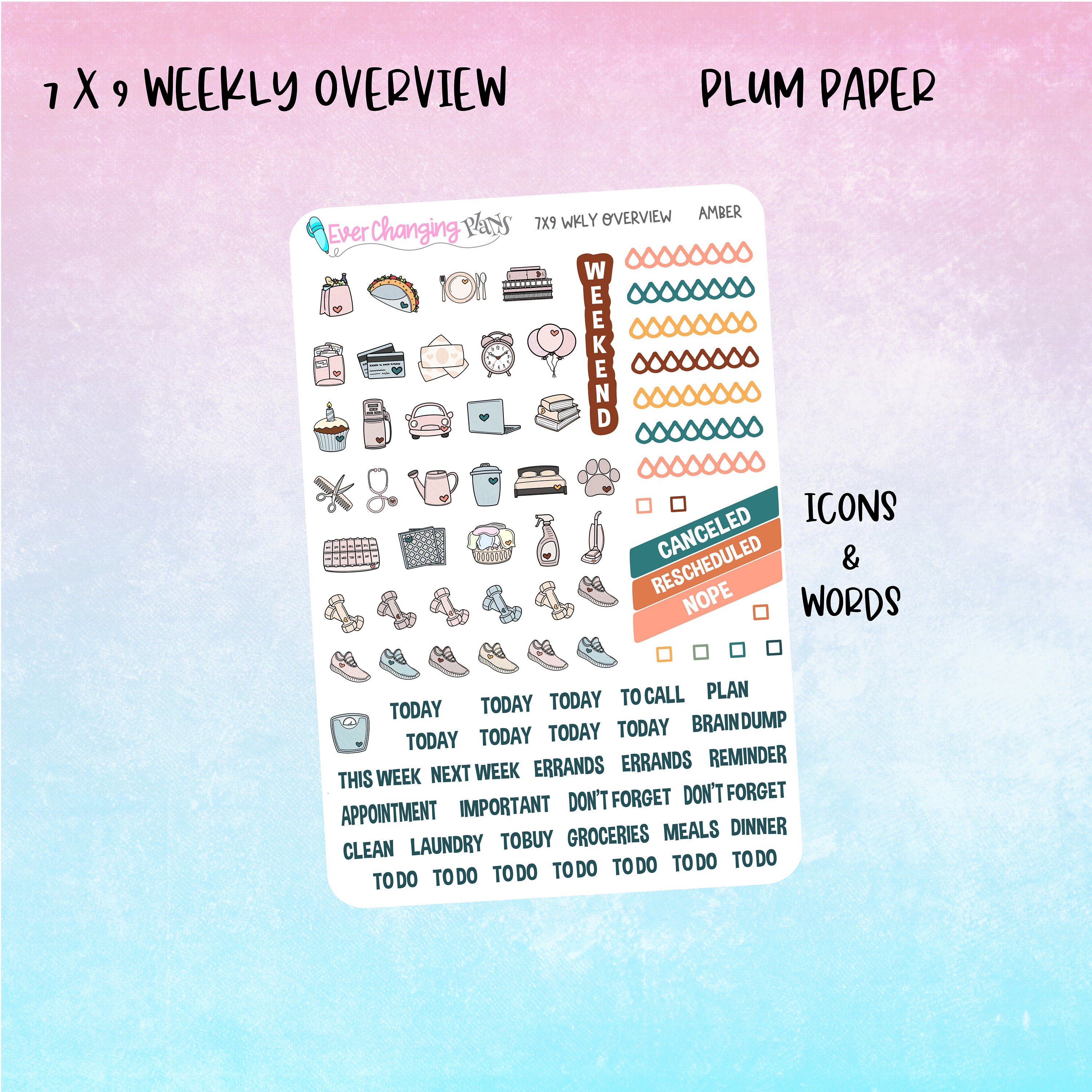 Amber Weekly Overview Plum Paper - Summer Boho Weekly Planner Kit - 7 X ...