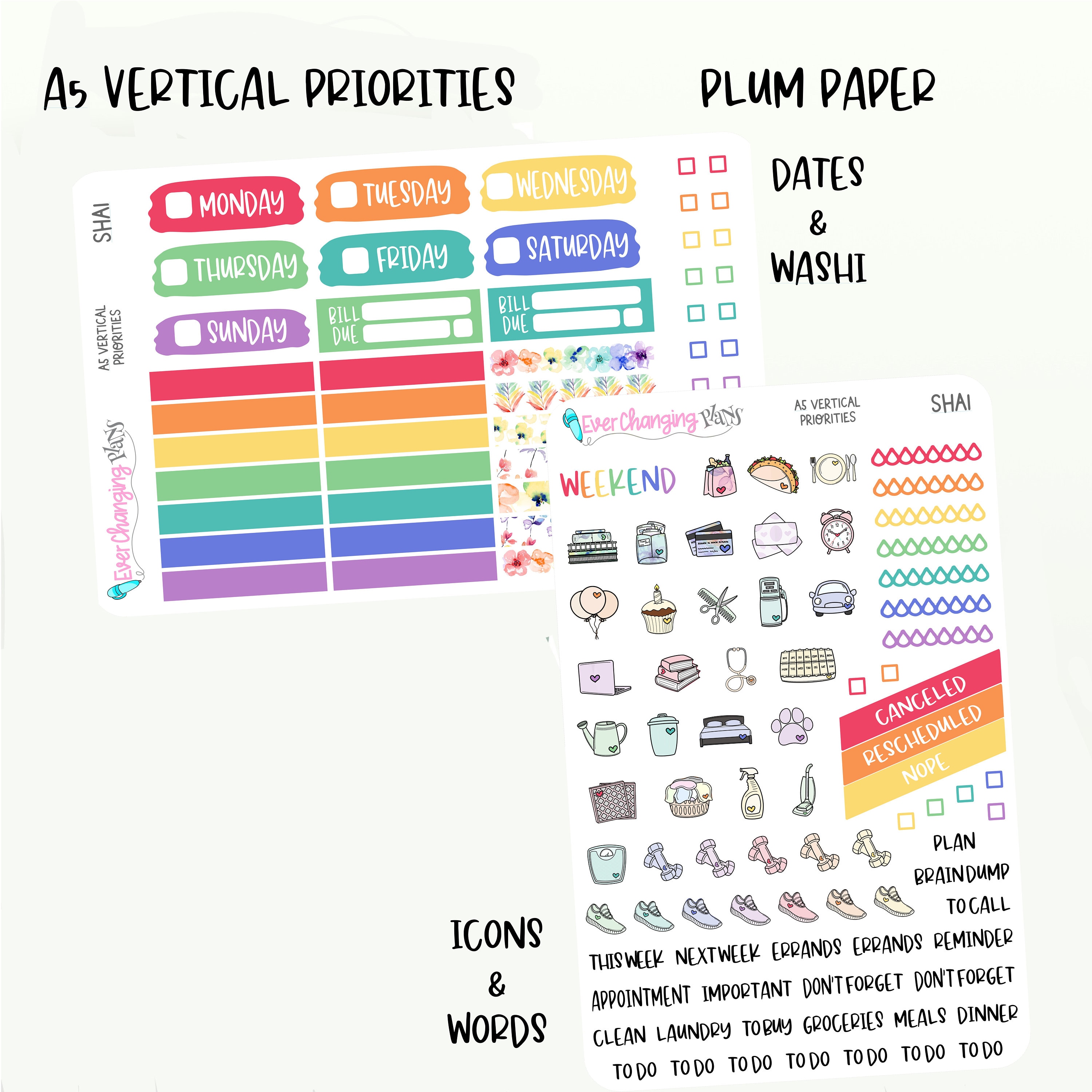 Shai Vertical Priorities Plum Paper Kit - Rainbow Floral Planner ...
