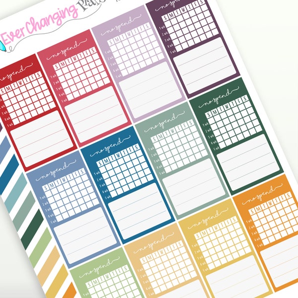 No Spend Monthly Tracking Sidebar Stickers for Plum Paper Planners - Budget Stickers - Monthly Bill Stickers - Functional Box Sticker