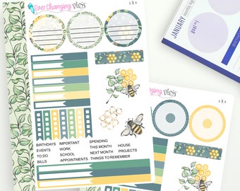 RETIRING Honey Plum Paper Monthly Highlight Stickers - Summer Bees Dashboard - June July August Highlight - Large - A5 - 7 x 9 - Plum Paper