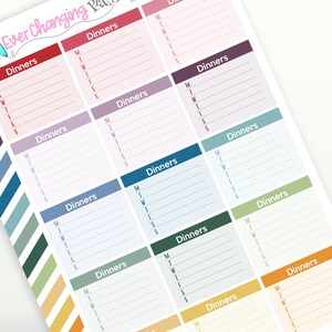 Adesivi per pianificatore di scatole per la cena - Barra laterale - Priorità verticali - Planner di carta Plum - Pianificazione dei pasti