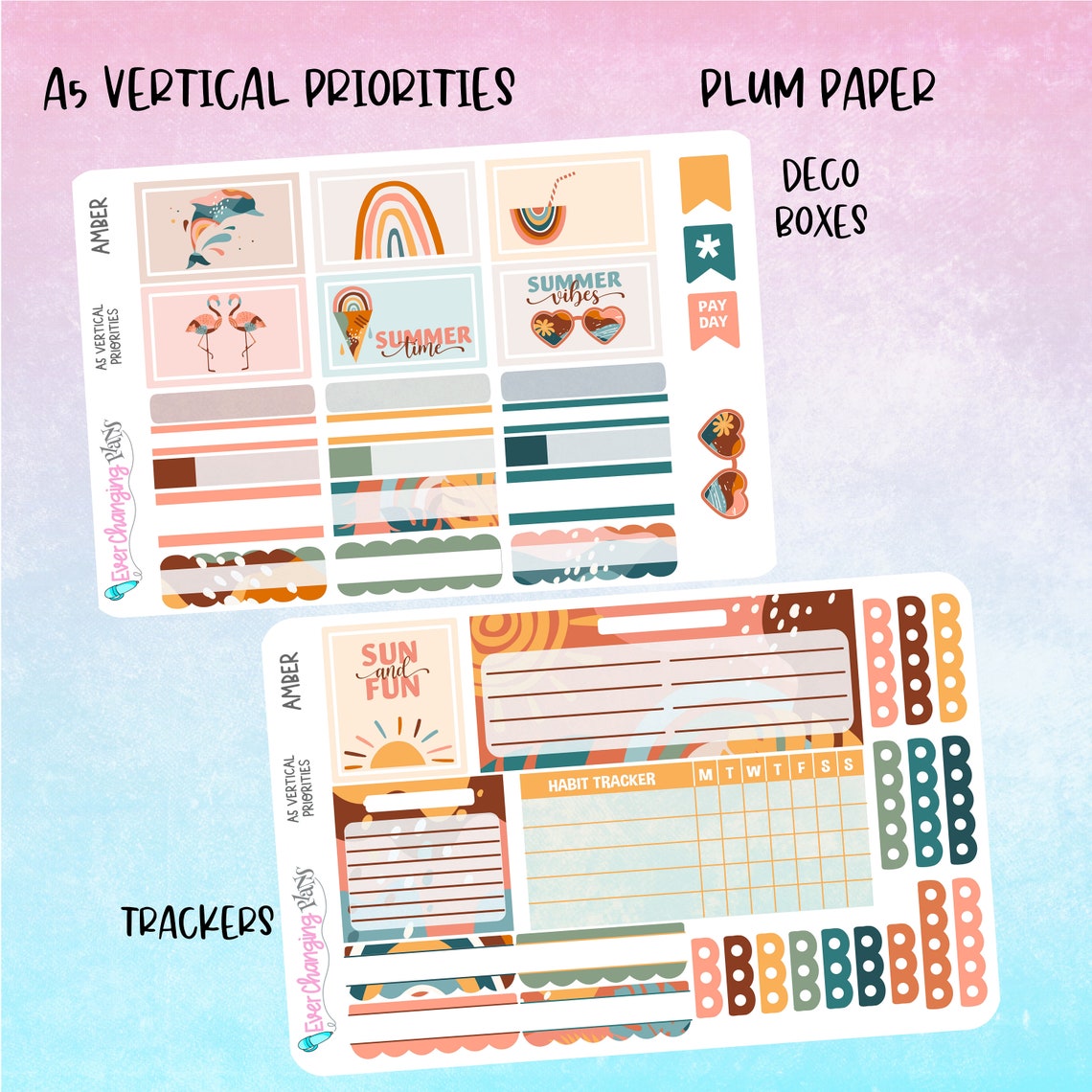 Amber Vertical Priorities Plum Paper Kit - Summer Boho Planner - Pride ...