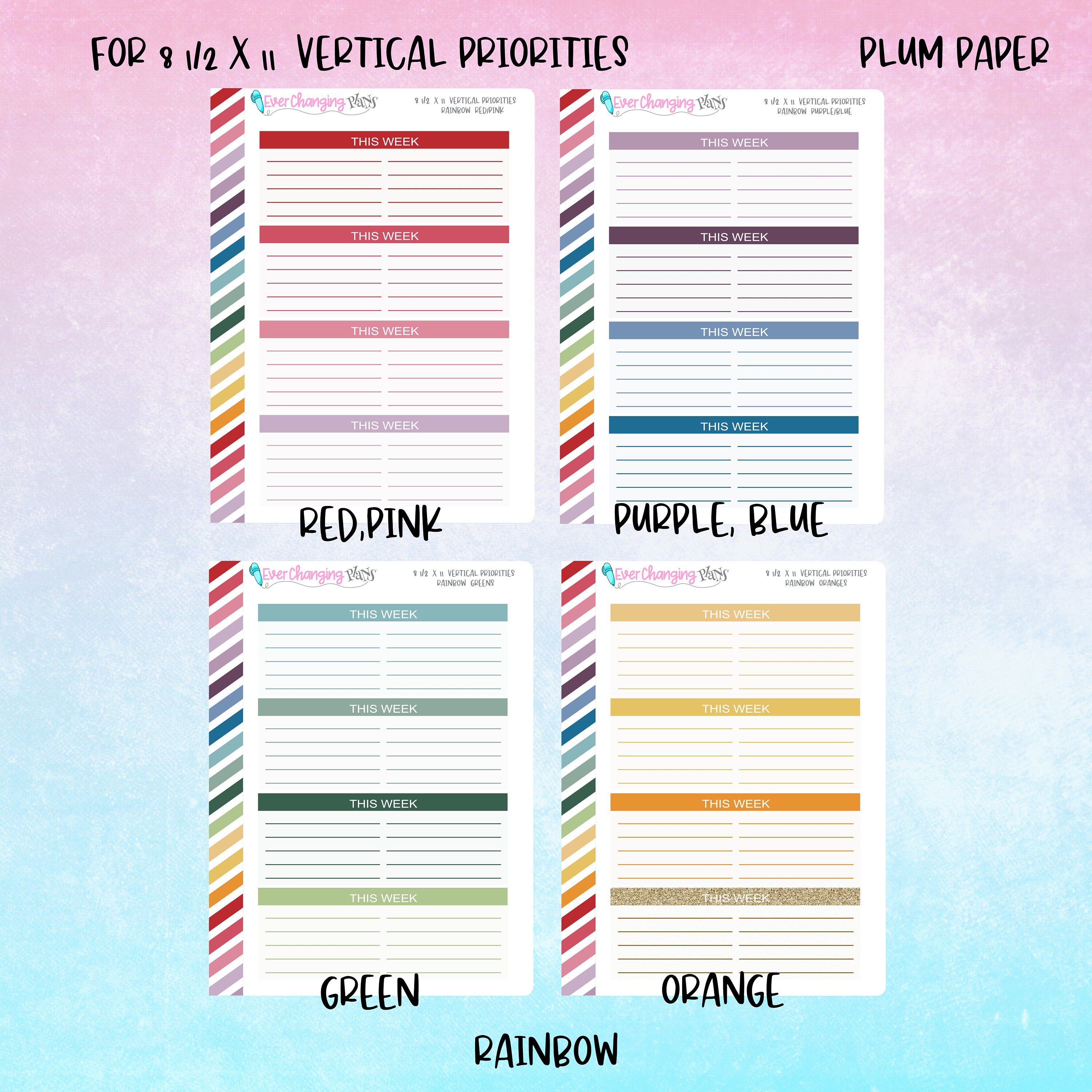 This Week Box VERTICAL PRIORITIES Planner Stickers Plum Paper Planner ...
