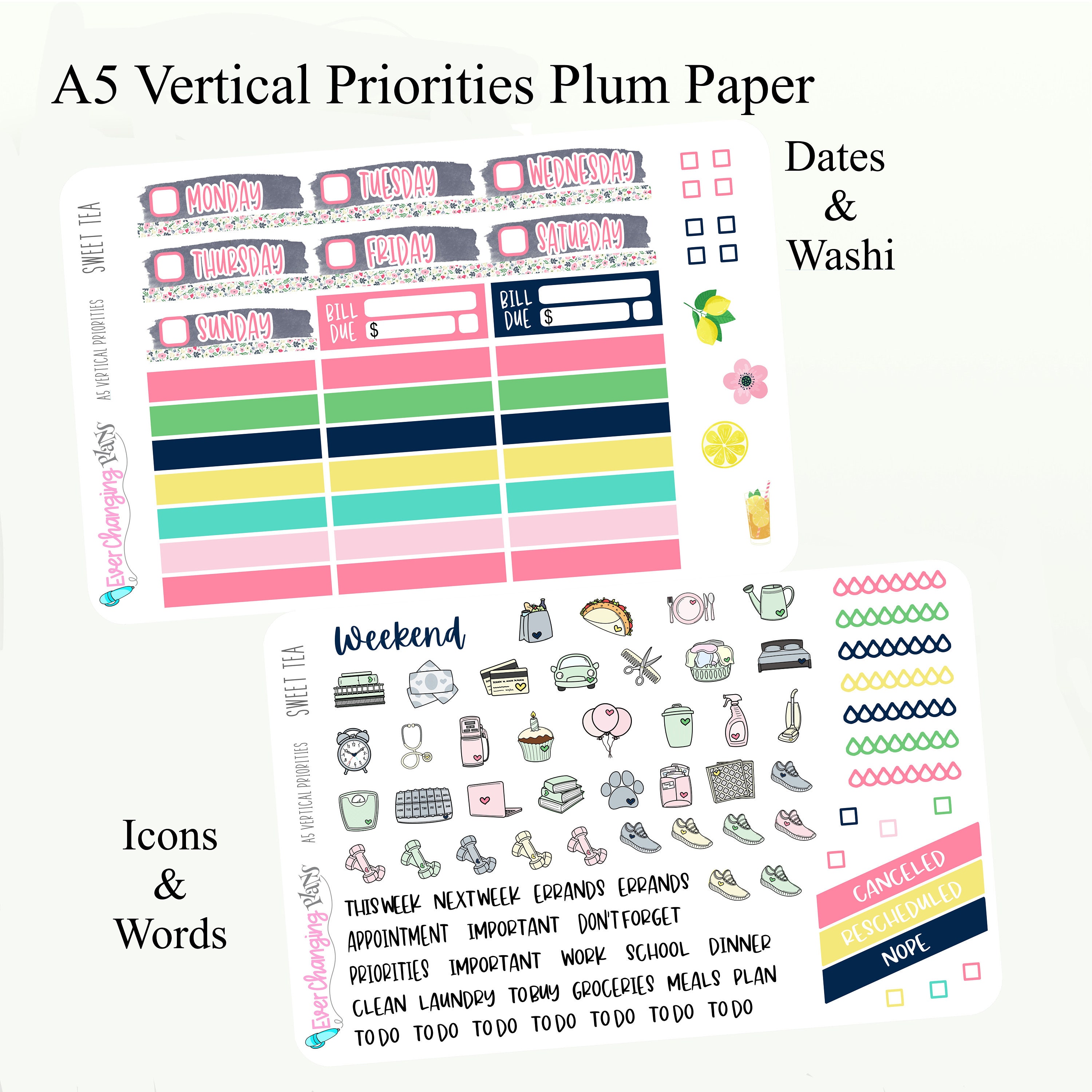 Sweet Tea Vertical Priorities Plum Paper Kit - Summer Lemons Vertical ...