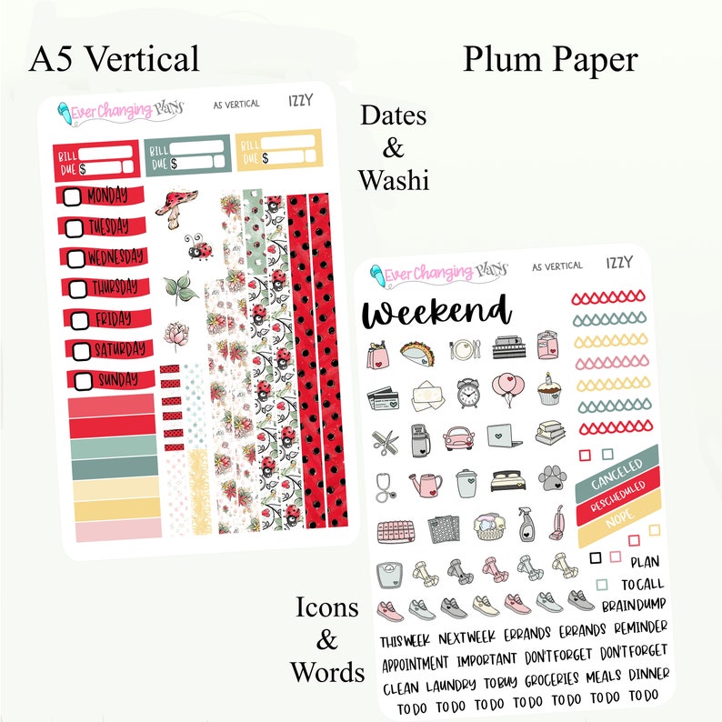 Ladybug Vertical Plum Paper - Summer Izzy Weekly Planner Kit - Blossom ...