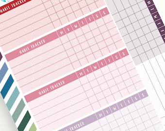 Habit Tracker Box Planner Stickers for Notes and Days Plum Paper Planner - Horizontal Priorities* Tracker - Weekly Habit Tracker
