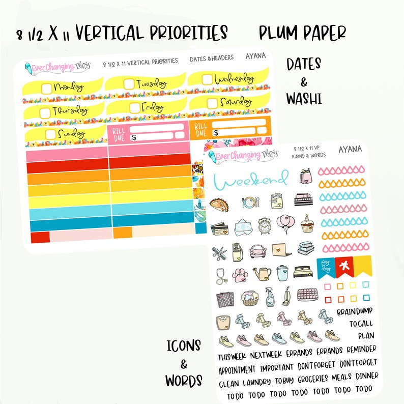 Ayana Vertical Priorities Plum Paper Kit - Bright Summer Floral Planner ...