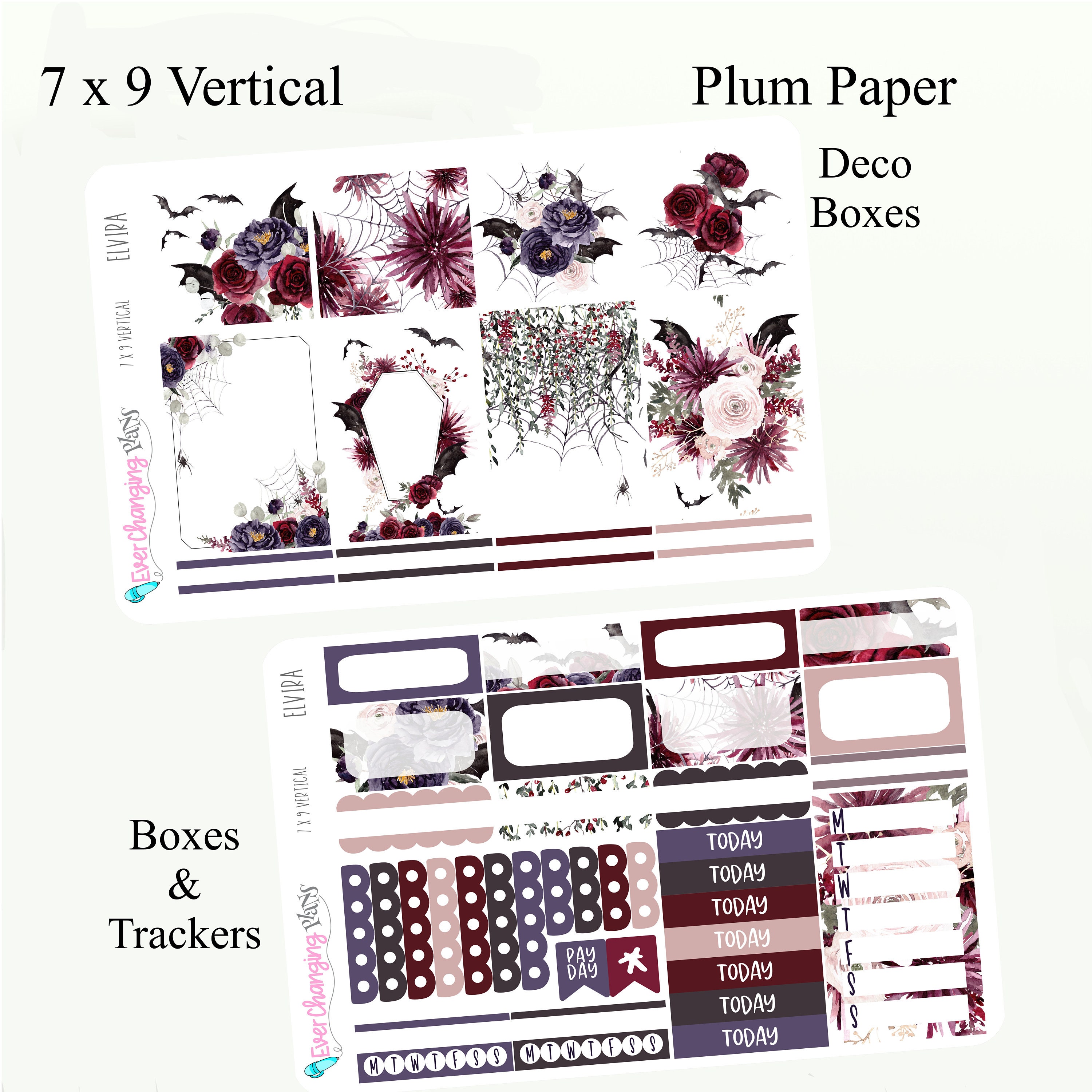 Halloween Floral Vertical Plum Paper Kit - Elvira Weekly Planner Kit ...