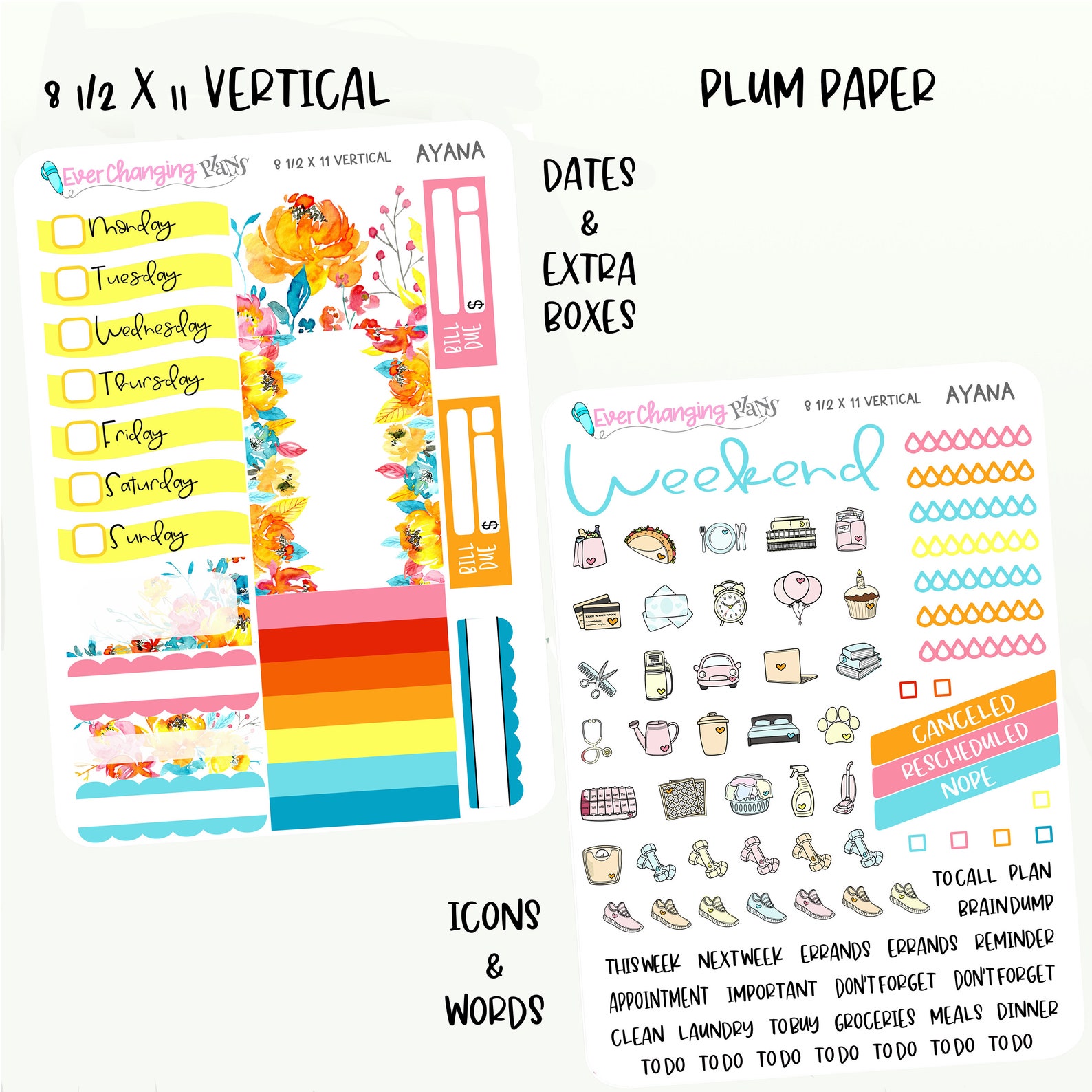 Ayana Vertical Plum Paper - Bright Summer Floral Weekly Planner Kit - 8 ...