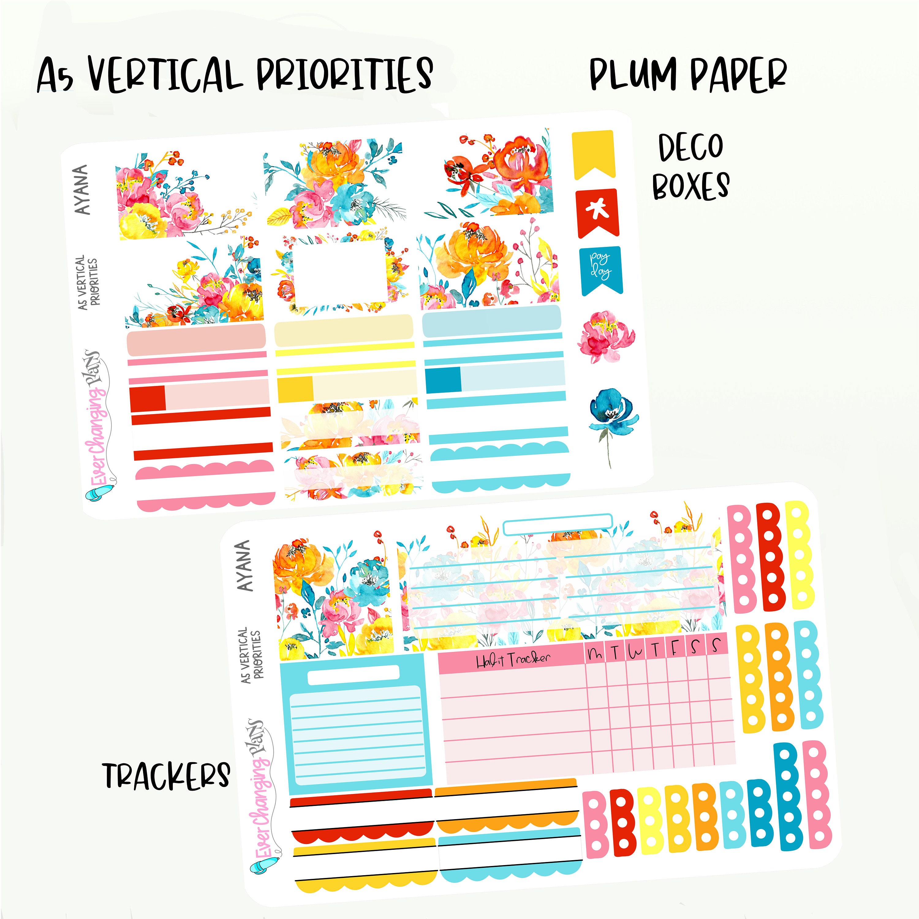 Ayana Vertical Priorities Plum Paper Kit - Bright Summer Floral Planner ...