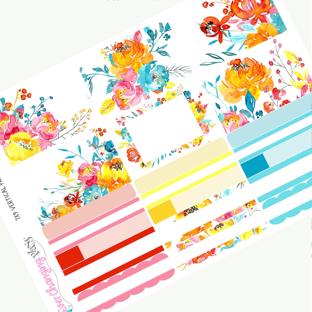 Ayana Vertical Priorities Plum Paper Kit - Bright Summer Floral Planner ...