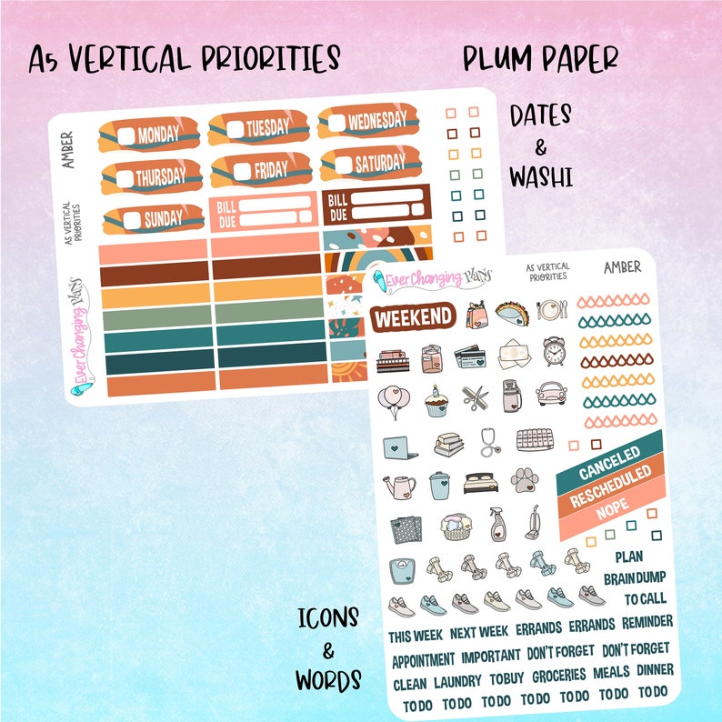 Amber Vertical Priorities Plum Paper Kit - Summer Boho Planner - Pride ...