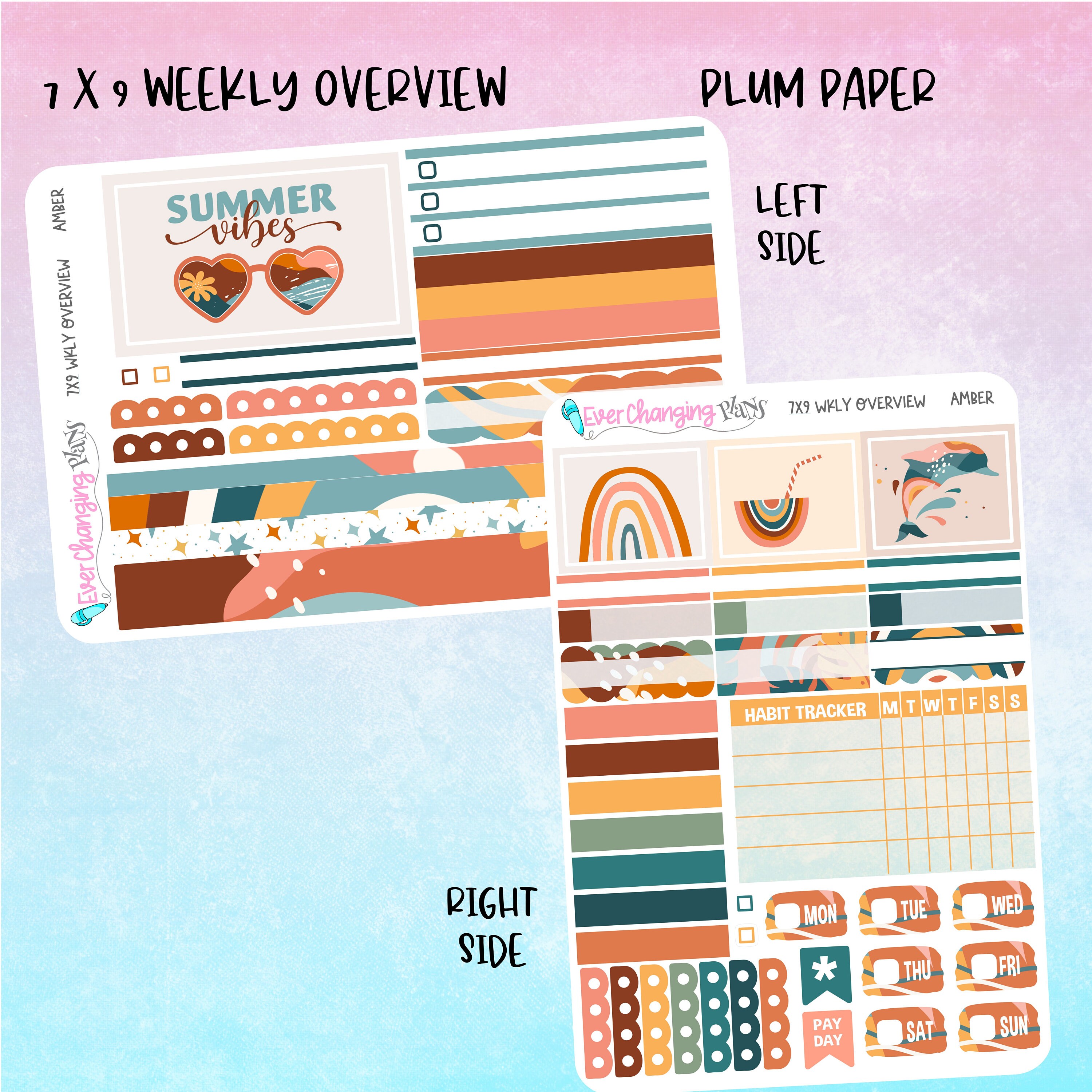 Amber Weekly Overview Plum Paper - Summer Boho Weekly Planner Kit - 7 X ...