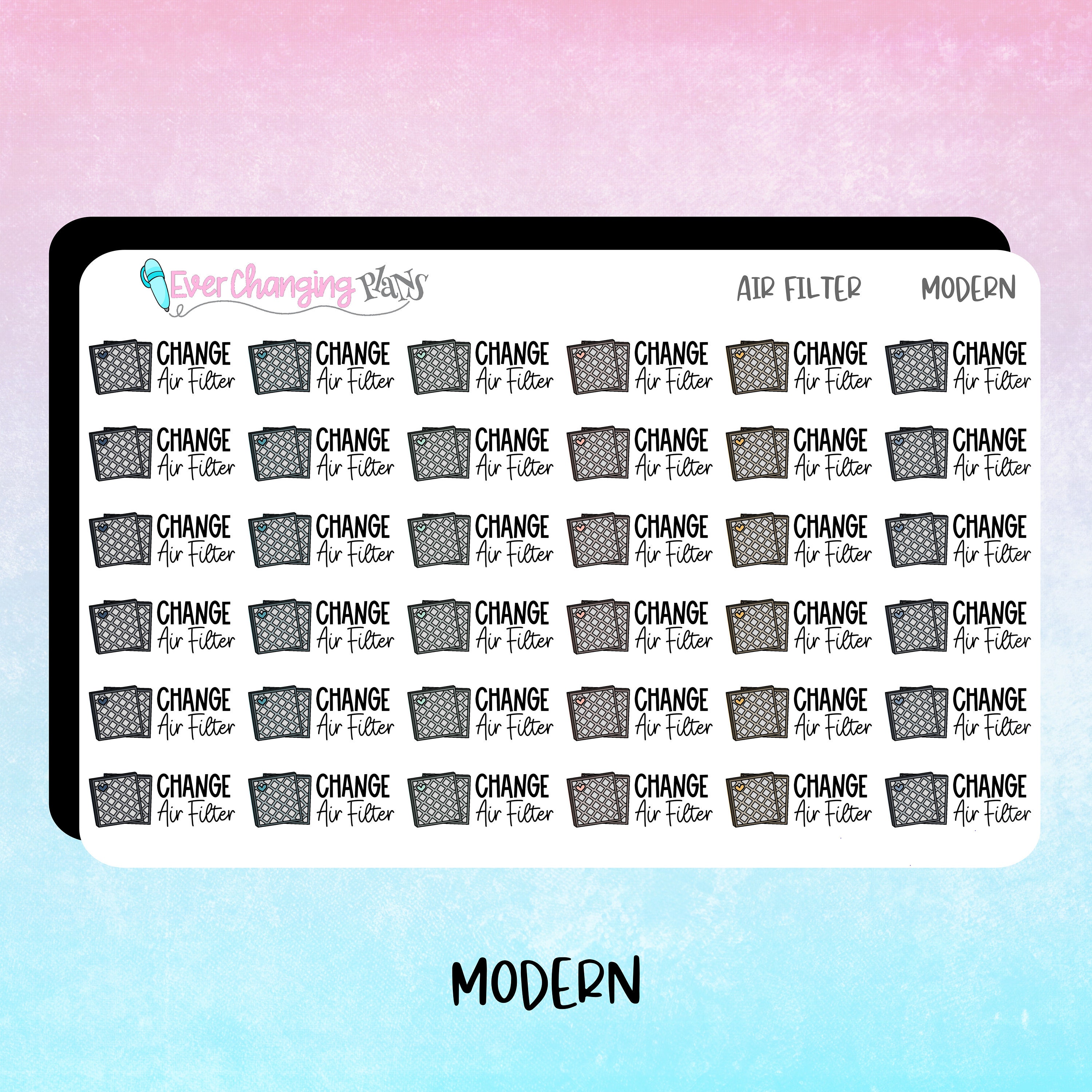 Change Air Filter Text Icon Planner Stickers for Plum Paper Planner ...