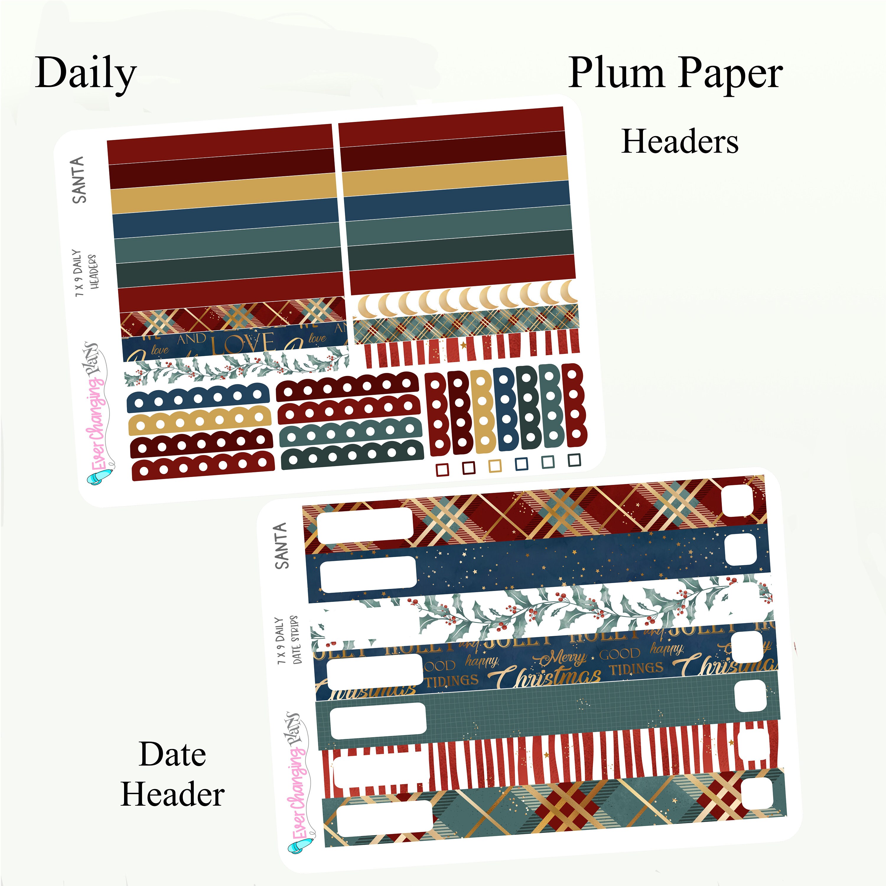 Santa Christmas Daily Plum Paper Kit - Winter Daily Weekly Planner Kit ...