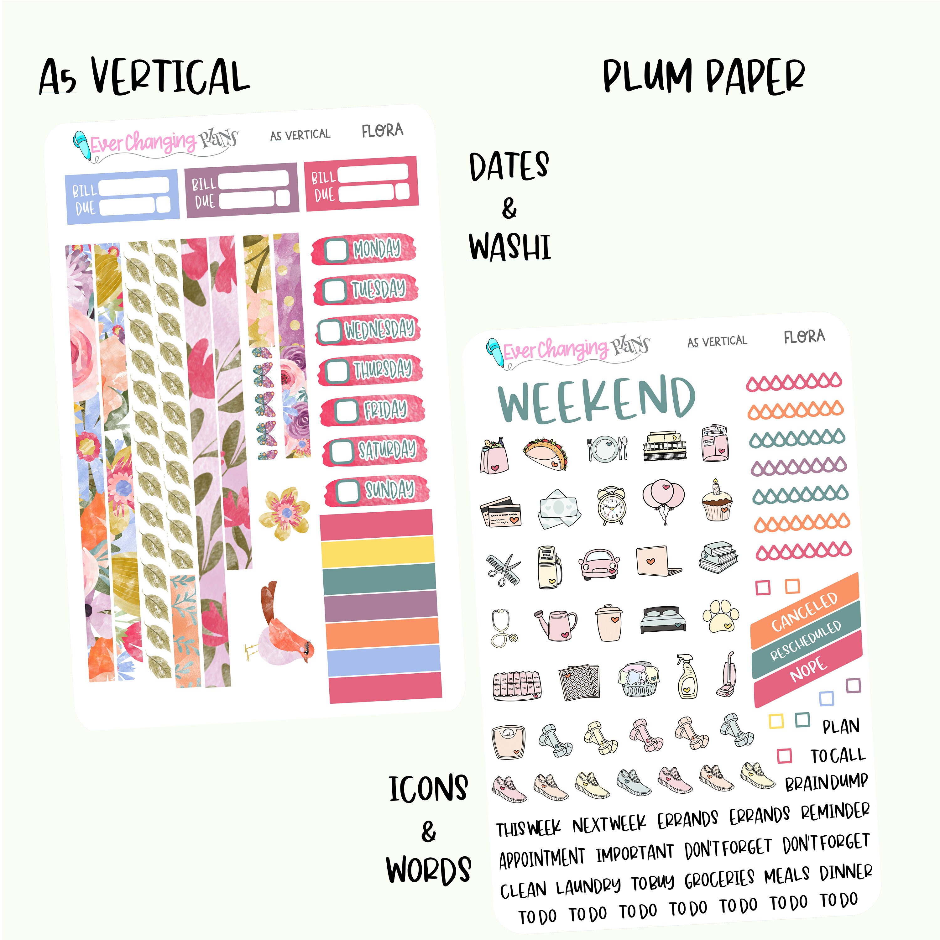 Flora Vertical Plum Paper - Spring Garden Floral Weekly Planner Kit - 8 ...