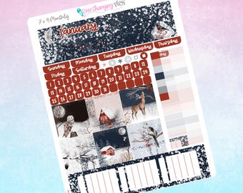 Krispin Plum Paper Monthly Kit - December January Winter Red Blue Monthly Plum - 8 1/2 x 11 - A5 - 7 x 9 - Plum Paper Planner