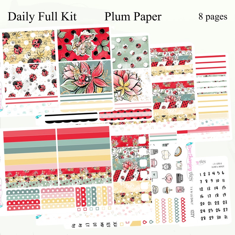 Ladybug Daily Plum Paper Kit - Summer Izzy Daily Weekly Planner Kit ...