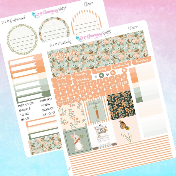 Claire Plum Paper Monthly and Dashboard Kits - Spring Easter March April - Plum - 8 1/2 x 11 - A5 - 7 x 9 - Plum Paper Planner