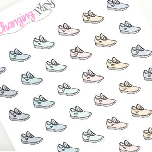 May include: A sheet of colorful patterned stickers featuring various styles of sneakers with hearts on them. The stickers are perfect for adding a touch of personality to planners, laptops, water bottles, and more.