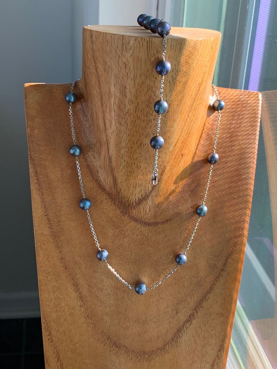 Vintage 14K Pearl Necklace And Bracelet Set 16 1/… - image 1