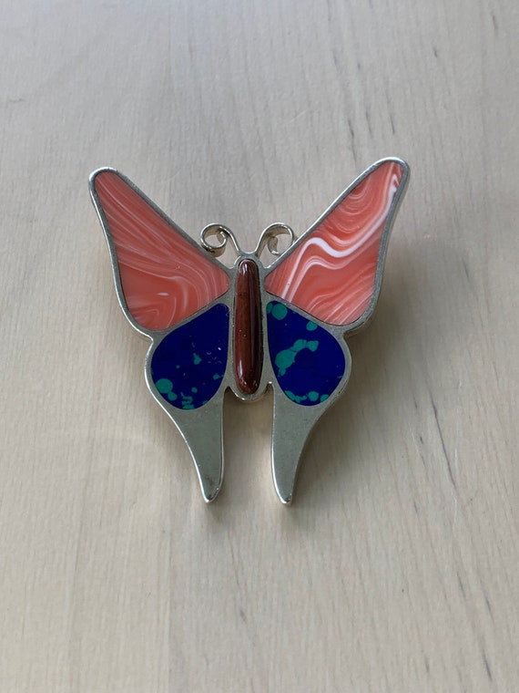 Sterling Silver Mexico Butterfly Inlay Pin 950 Sil