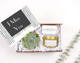I Miss You Mini Gift Box - a succulent in clay pot and a natural scented soy candle!