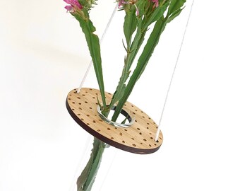 Oval Tasmanian Oak Posie Keep-oh - Hanging Vase - Propogation - Flower Hanger - Hanging Bud Vase - Handmade - Sustainable Off Grid Studio