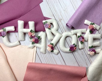 Floral Felt name banner, girls bedroom banner, nursery decor, felt letters, floral nursery decor, flower baby shower banner