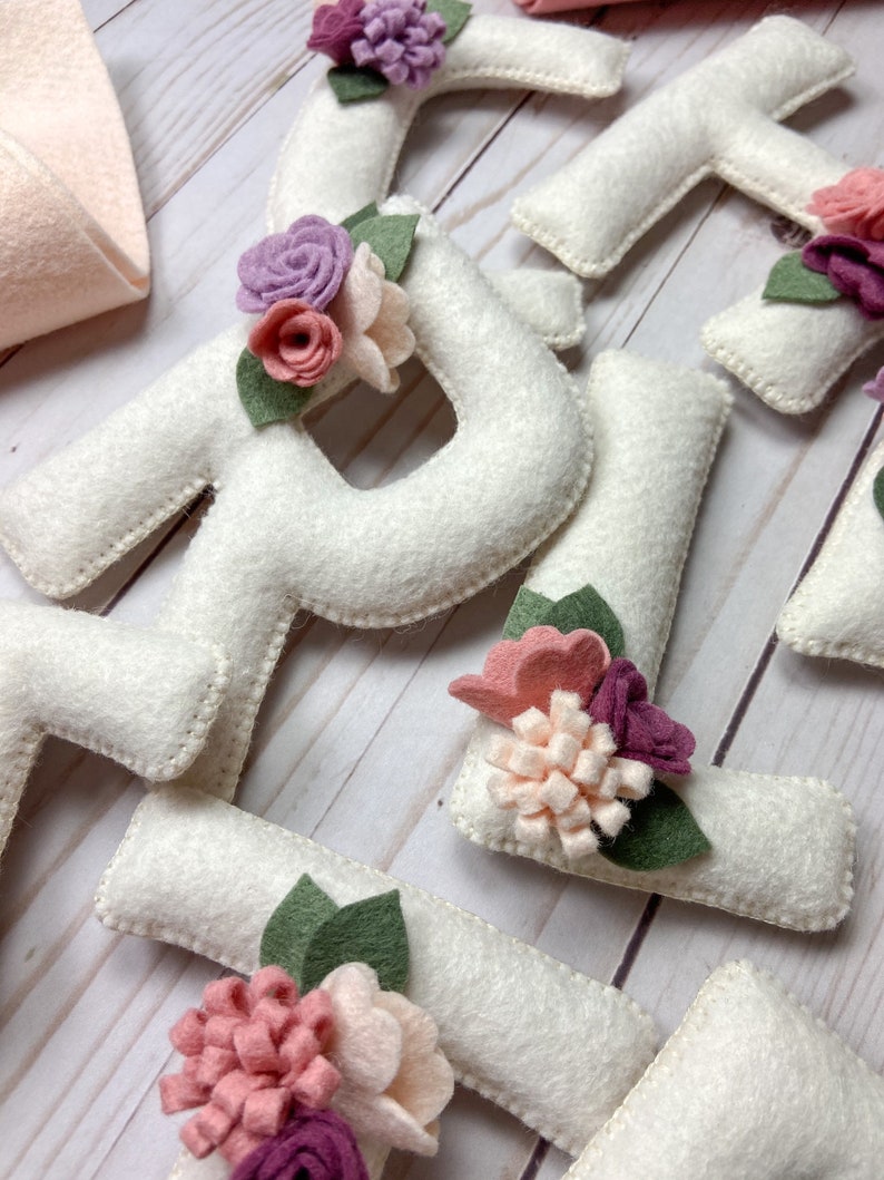 Floral Felt name banner, girls bedroom banner, nursery decor, felt letters, floral nursery decor, flower baby shower banner image 2