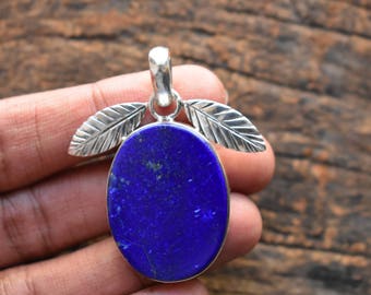 lapis pendant,leaf design lapis pendant,lapis lazuli pendant,lapis gemstone pendant,natural lapis pendant,925 silver pendant