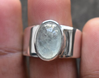 AAA Quality mens aquamarine ring,925 silver ring,unisex aquamarine ring,natural aquamarine ring,aquamarine mena ring,big band mens ring