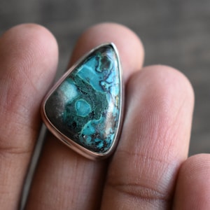 natural azurite malachite ring,925 silver ring,azurite malachite ring,azurite gemstone ring,malachite ring,unique shape ring,gemstone ring