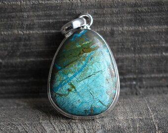 Pendentif goutte en argent 925 avec chrysocolle AAA