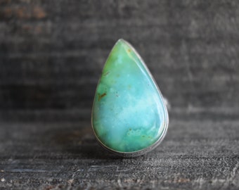 Green Chrysoprase 925 Sterling Silver Ring, Drop Shape