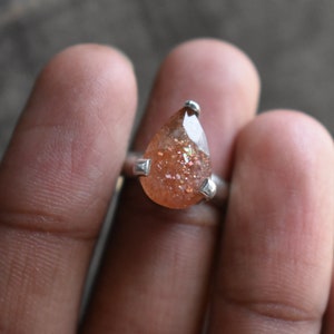 AAA Quality sunstone ring,natural sunstone ring,925 silver ring,orange sunstone ring,sunstone gemstone ring,drop shape ring,gemstone ring