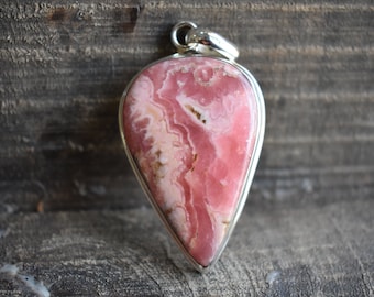 AAA Rhodochrosite Pendant, 925 Sterling Silver, Pink Gemstone