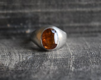 AAA Hessonit Edelstein Ring, Oval 925 Silber Ring