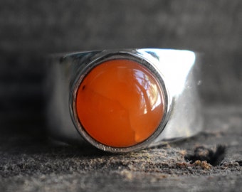 natural carnelian ring,925 silver ring,mens ring,carnelian mens ring,unisex ring,carnelian gemstone ring,round shape ring,carnelian ring