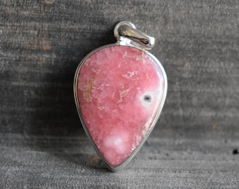 AAA Rhodochrosite Pendant, 925 Sterling Silver, Pink Gemstone