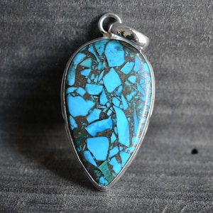 AAA Quality blue copper turquoise pendant,turquoise pendant,925 silver pendant,copper turquoise,copper turquoise necklace,gemstone pendant