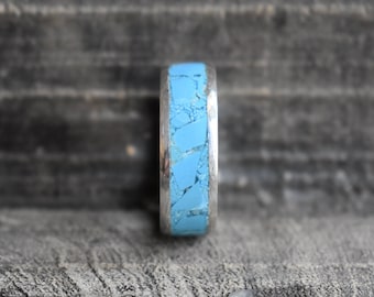 Natural Turquoise Ring, 925 Sterling Silver Band, Unisex