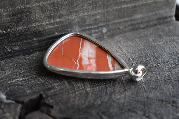 Natural Red Jasper Pendant, 925 Sterling Silver, Gemstone Necklace