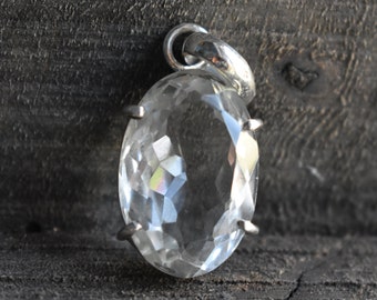 Faceted Natural Crystal Quartz 925 Silver Pendant