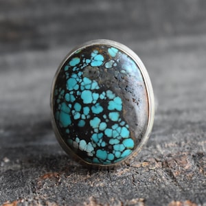 natuurlijke Tibetaanse turquoise ring, 925 zilveren ring, Tibetaanse turquoise ring, natuurlijke turquoise ring, turquoise ring, ovale ring, edelsteenring