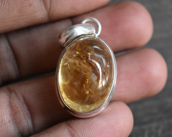 Ciondolo In Argento 925 Con Citrino Naturale 3 Carati - Ovale Fatto A Mano - Gioiello Astrologico Dall'India
