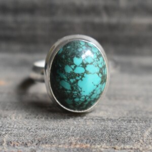 Tibetaanse turquoise ring van AAA-kwaliteit, 925 zilveren ring, natuurlijke Tibetaanse turquoise ring, turquoise ring, ovale ring, edelsteenring